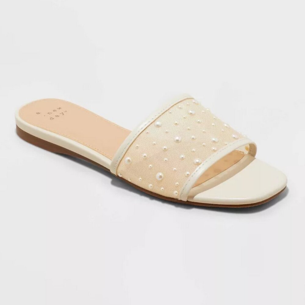 Women's Elain Slide Sandals with Memory Foam insole - A New Day™ Cream Pearls 10